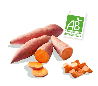 Patate douce bio Kultive, accompagnés du logo du label Agriculture Biologique